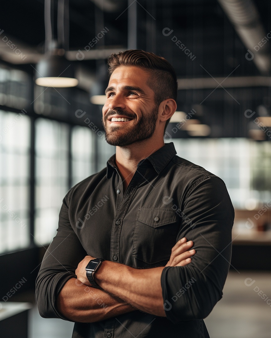 Homem atraente na casa dos 30 anos em um macbook