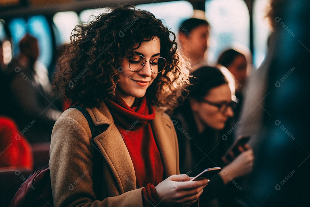 Mulher com um leve sorriso no rosto olhando para o telefone