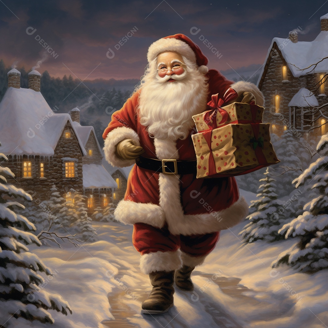 Papai noel andando com presentes na mão