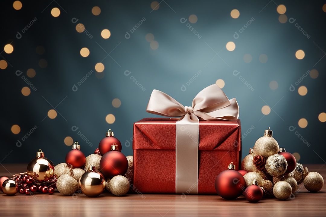 Background of christmas tree and red gift box on a christmas empty background with copy space 00790