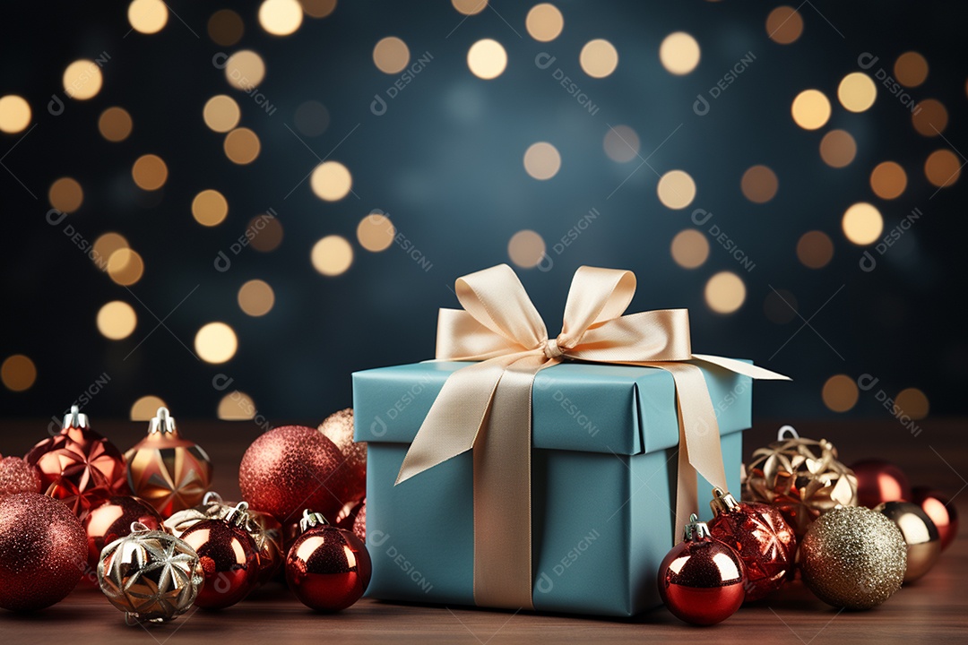 Fundo da árvore de natal e caixa de presente vermelha em um fundo vazio de natal