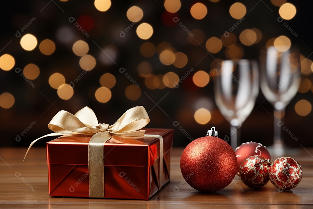 Fundo da árvore de natal e caixa de presente vermelha em um fundo vazio de natal