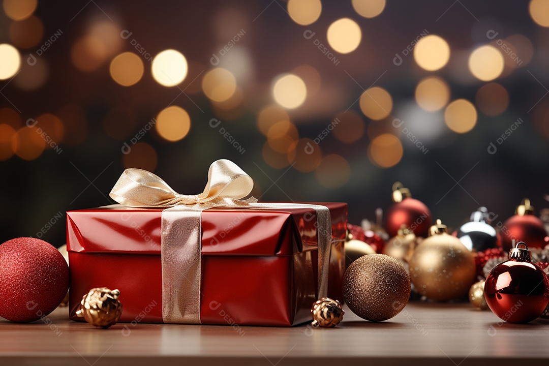 Fundo da árvore de natal e caixa de presente vermelha em um fundo vazio de natal