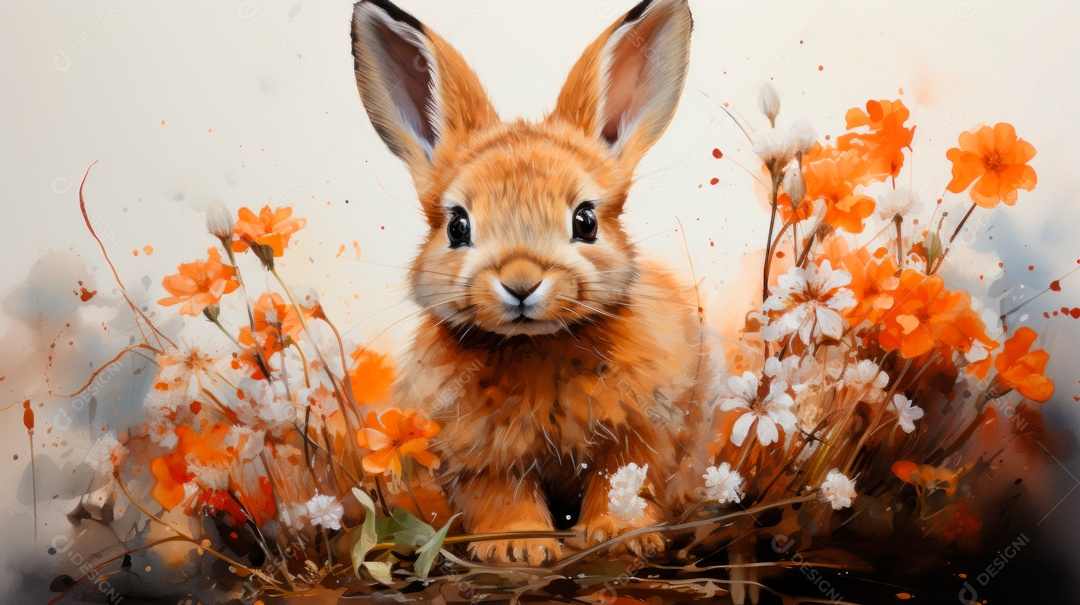 Desenho de coelho da páscoa ao lado de ovos.