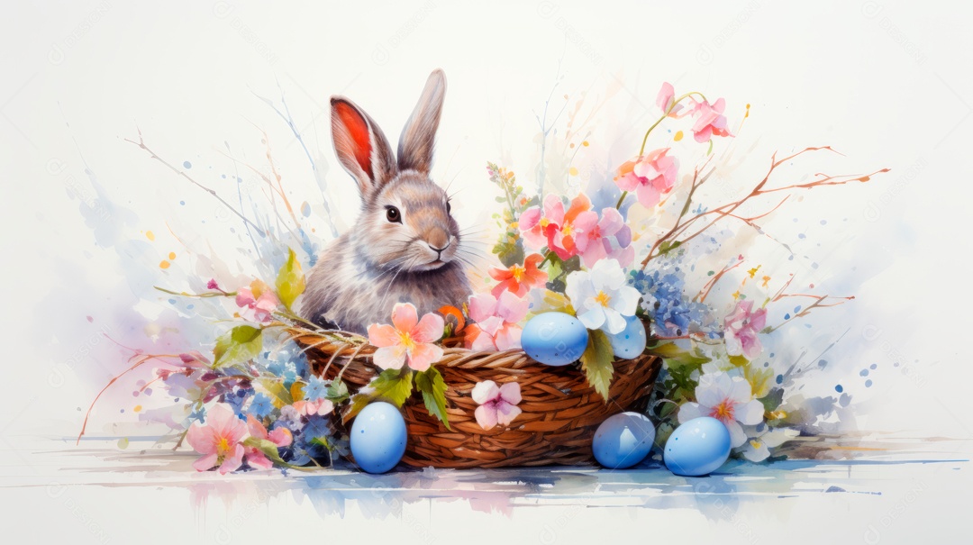 Desenho de coelho da páscoa ao lado de ovos.