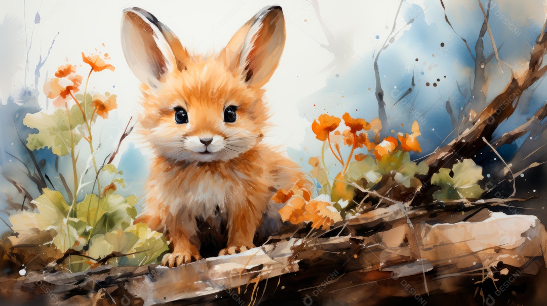 Desenho de coelho da páscoa ao lado de ovos.