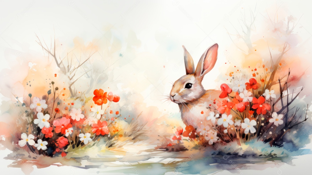 Desenho de coelho da páscoa ao lado de ovos.