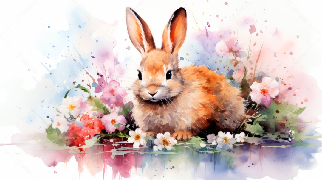 Desenho de coelho da páscoa ao lado de ovos.