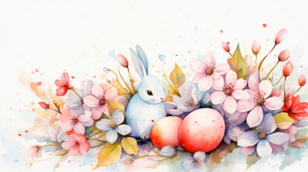 Ovos da páscoa ao lado de flores.