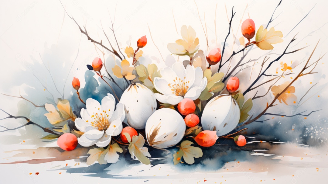 Desenho de coelho da páscoa ao lado de ovos.