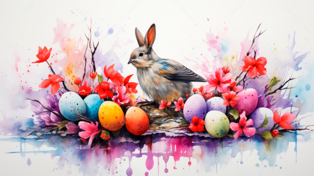 Ovos da páscoa ao lado de flores.