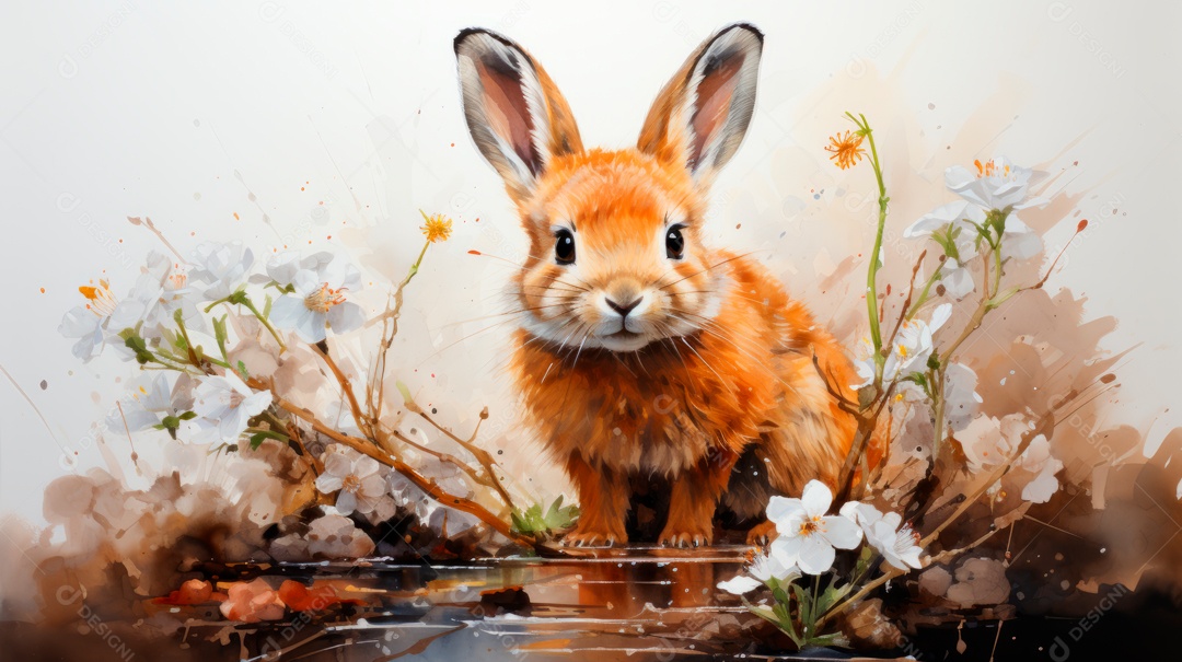 Desenho de coelho da páscoa ao lado de ovos.