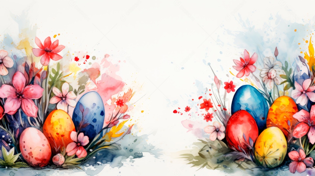 Ovos da páscoa ao lado de flores.