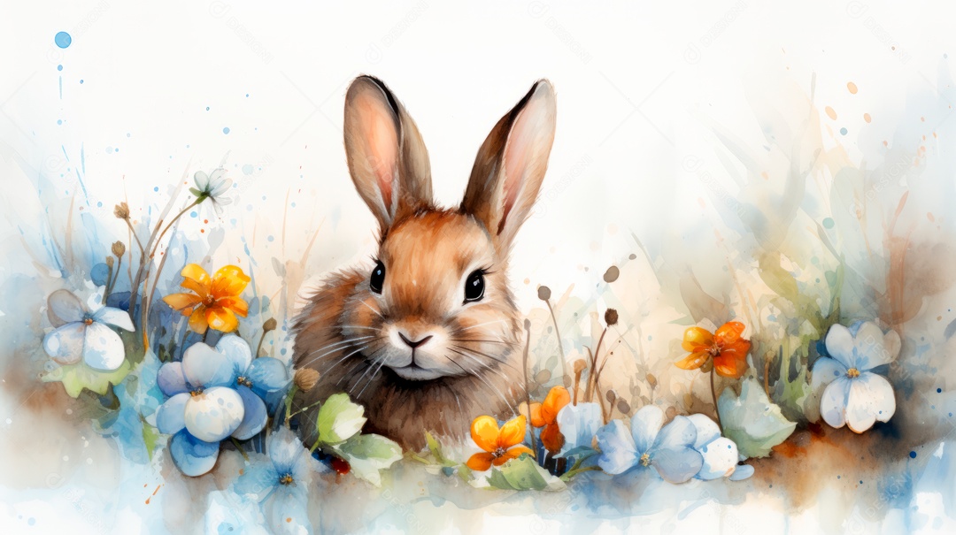 Desenho de coelho da páscoa ao lado de ovos.