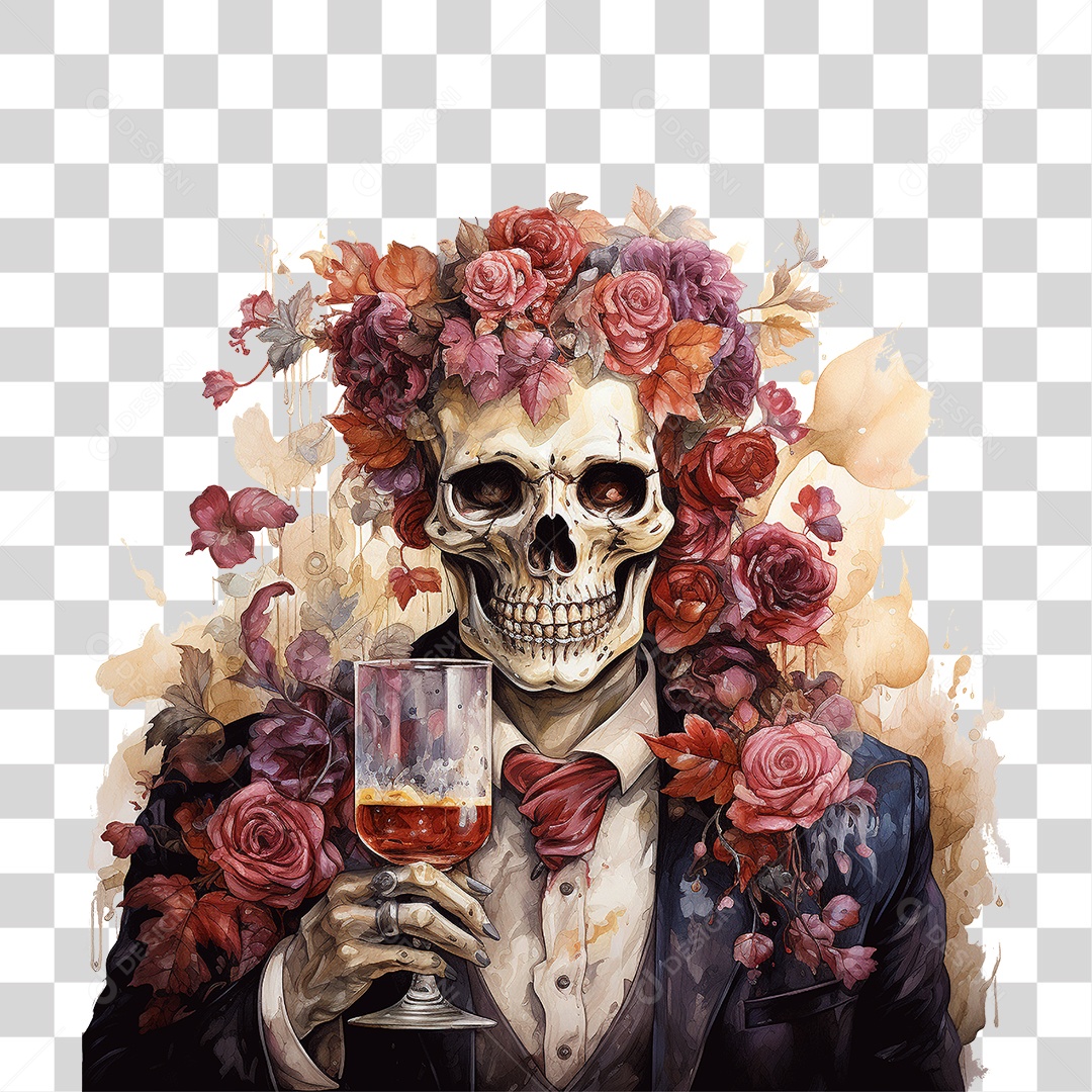 Halloween Aquarela Assustador Crânio Homem Caveira PNG Transparente