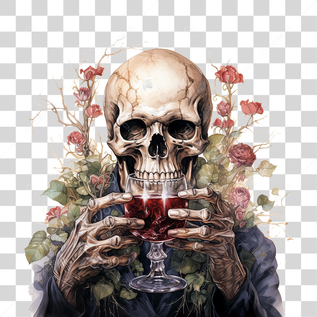 Halloween Aquarela Assustador Crânio Homem Caveira PNG Transparente