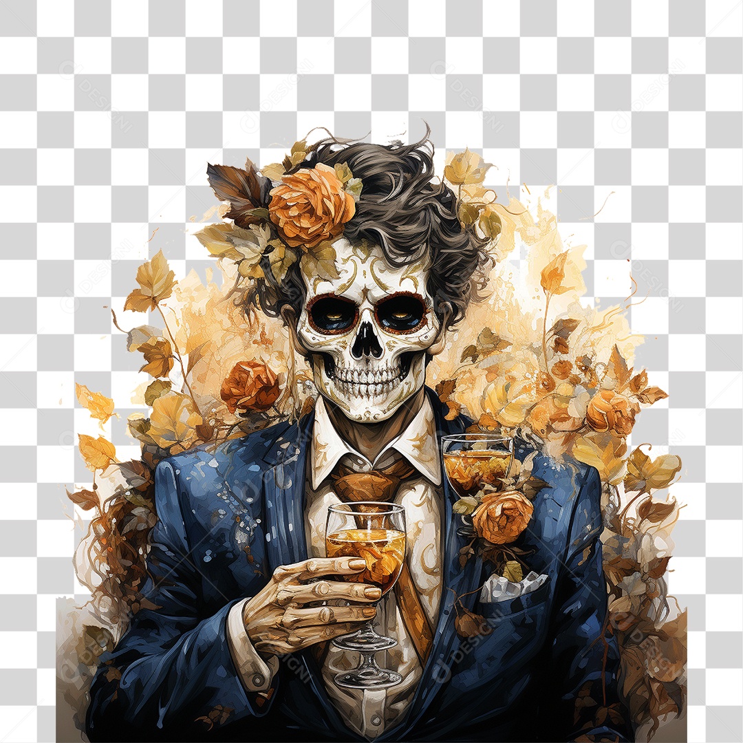 Halloween Aquarela Assustador Crânio Homem Caveira PNG Transparente