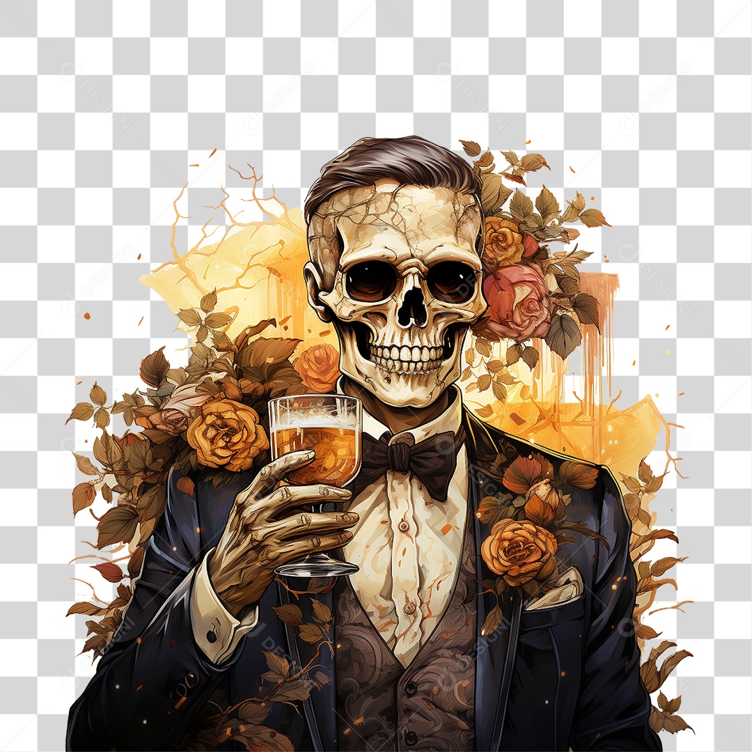 Halloween Aquarela Assustador Crânio Homem Caveira PNG Transparente