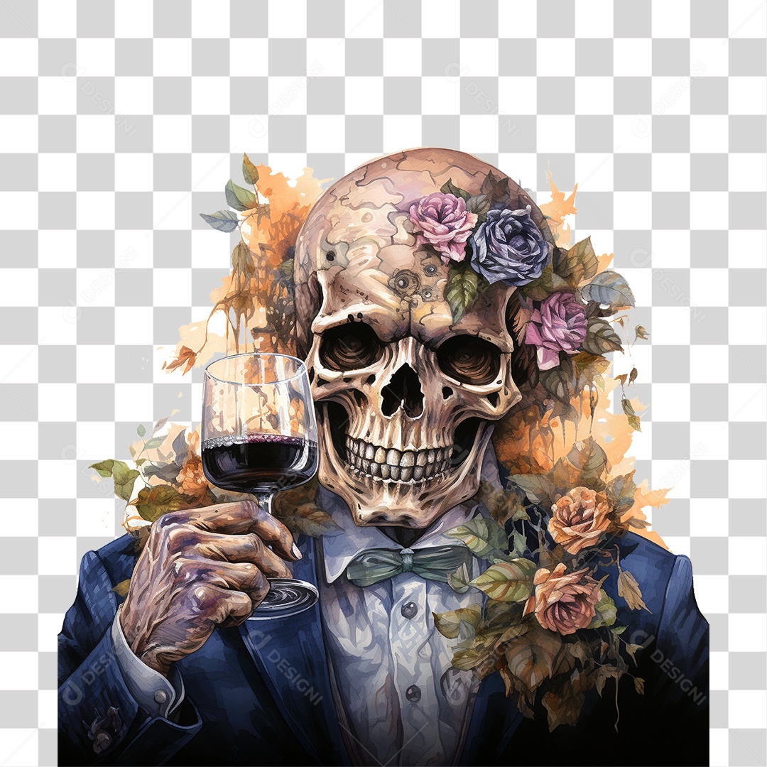 Halloween Aquarela Assustador Crânio Homem Caveira PNG Transparente