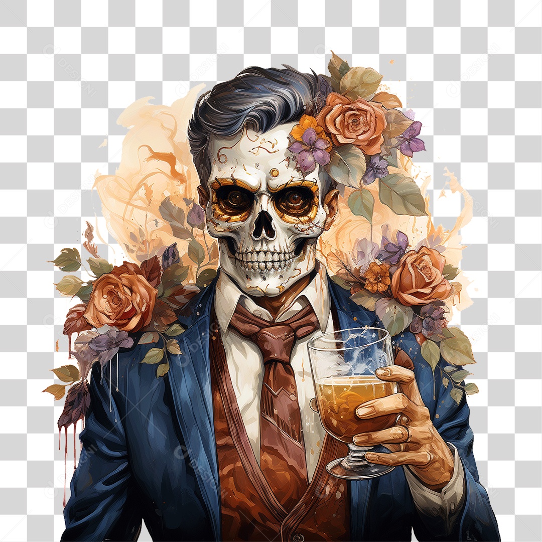 Halloween Aquarela Assustador Crânio Homem Caveira PNG Transparente