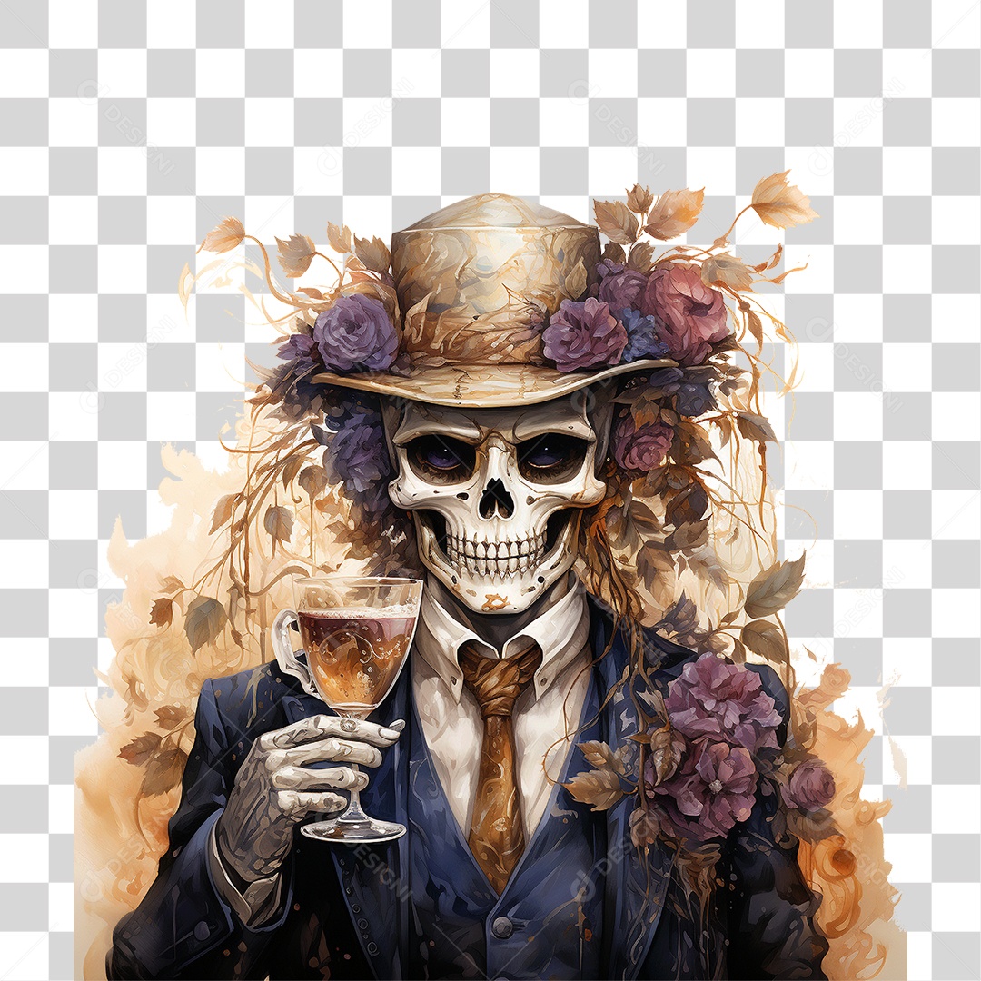 Halloween Aquarela Assustador Crânio Homem Caveira PNG Transparente