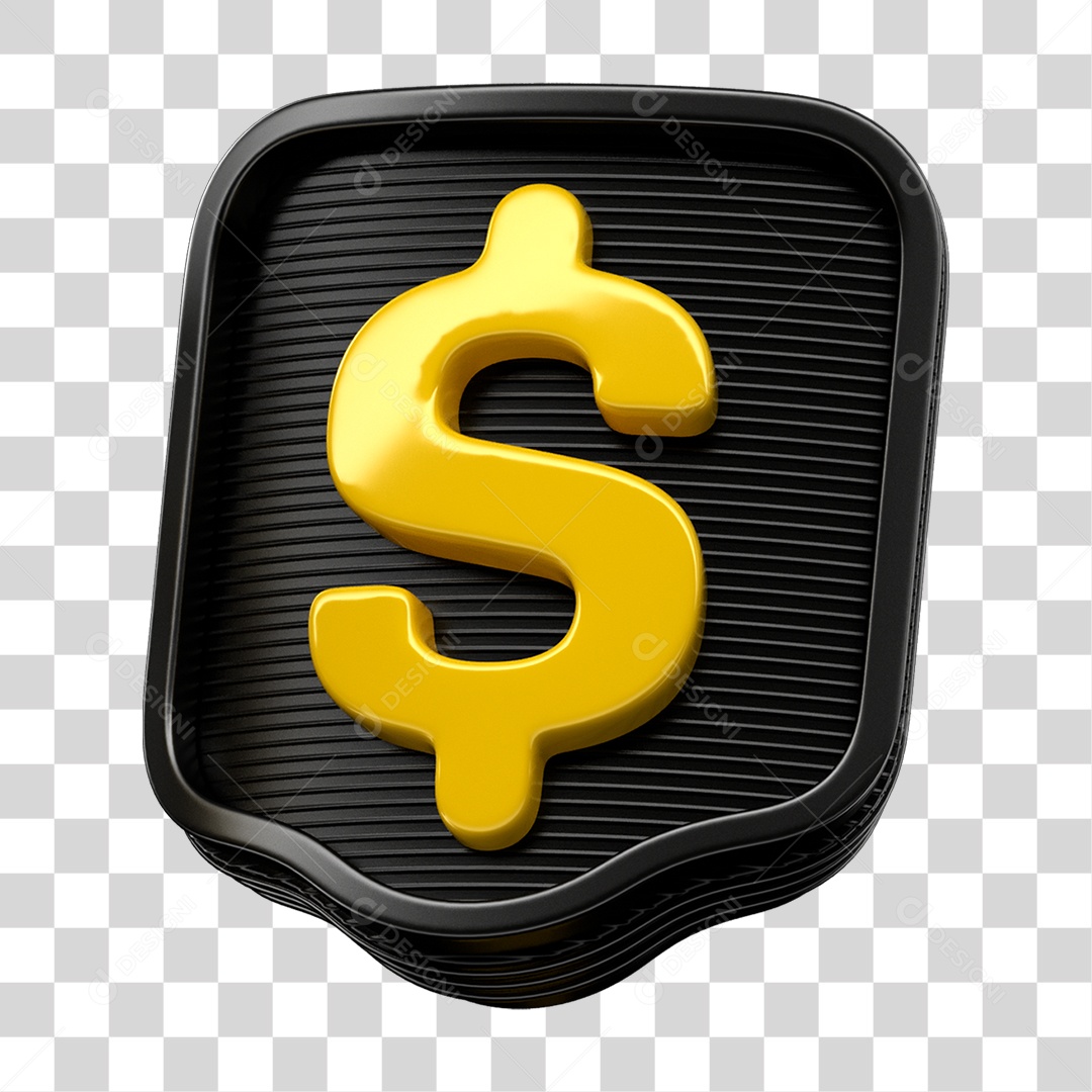 Selo 3D Cifrão Dinheiro Para Composição PNG Transparente