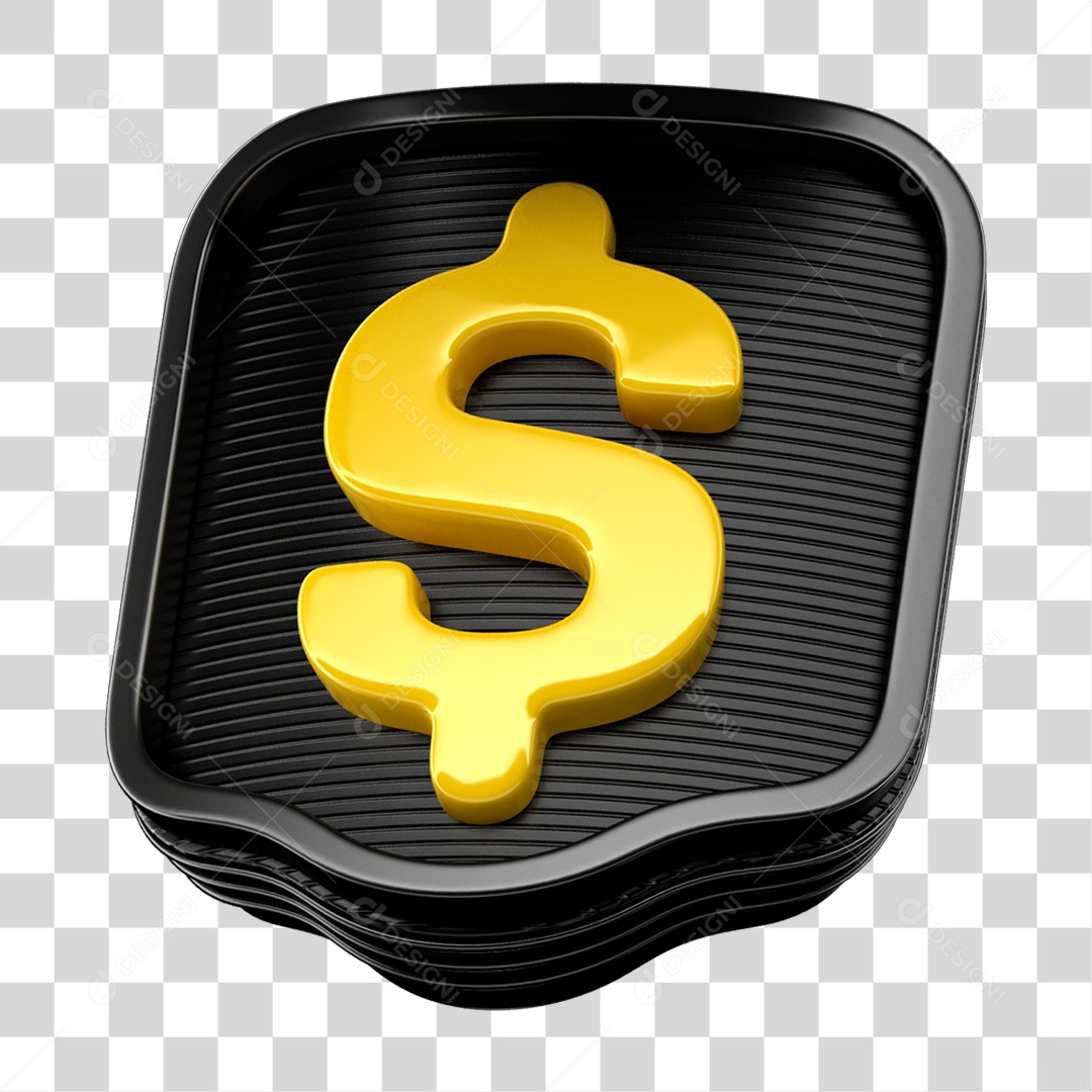 Selo 3D Cifrão Dinheiro Para Composição PNG Transparente