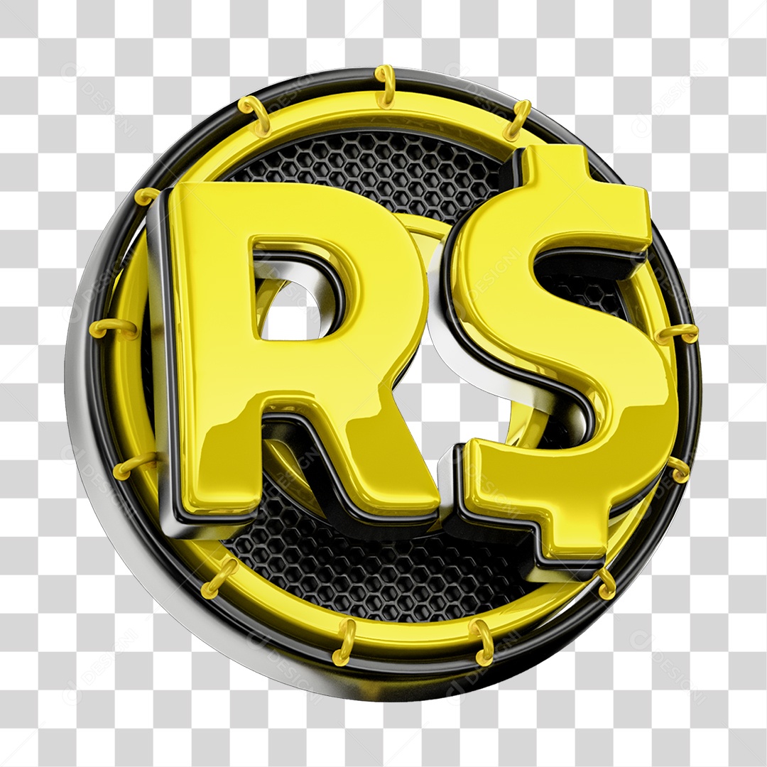 Selo 3D Cifrão Dinheiro Para Composição PNG Transparente
