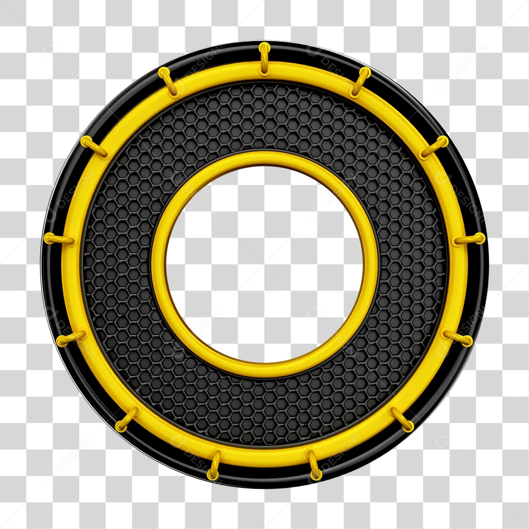 Elemento 3D Circulo Metal Amarelo para Composição PNG Transparente