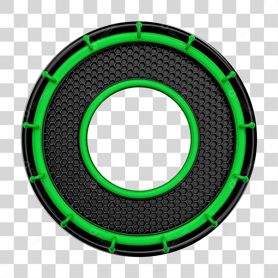 Elemento 3D Circulo Metal Verde para Composição PNG Transparente