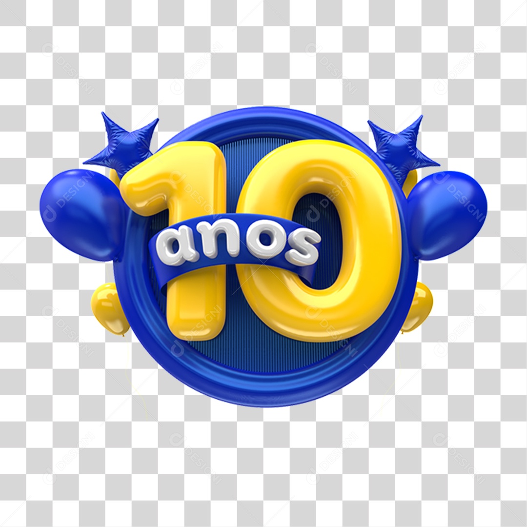 10 Years Anniversary 3D Stamp for Transparent PNG Composition