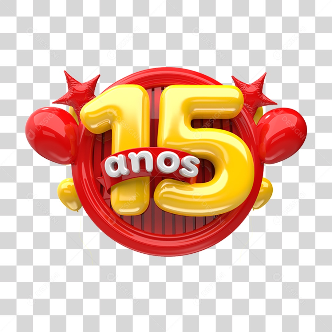 Selo 3D 15 Anos De Aniversário Para Composição PNG Transparente