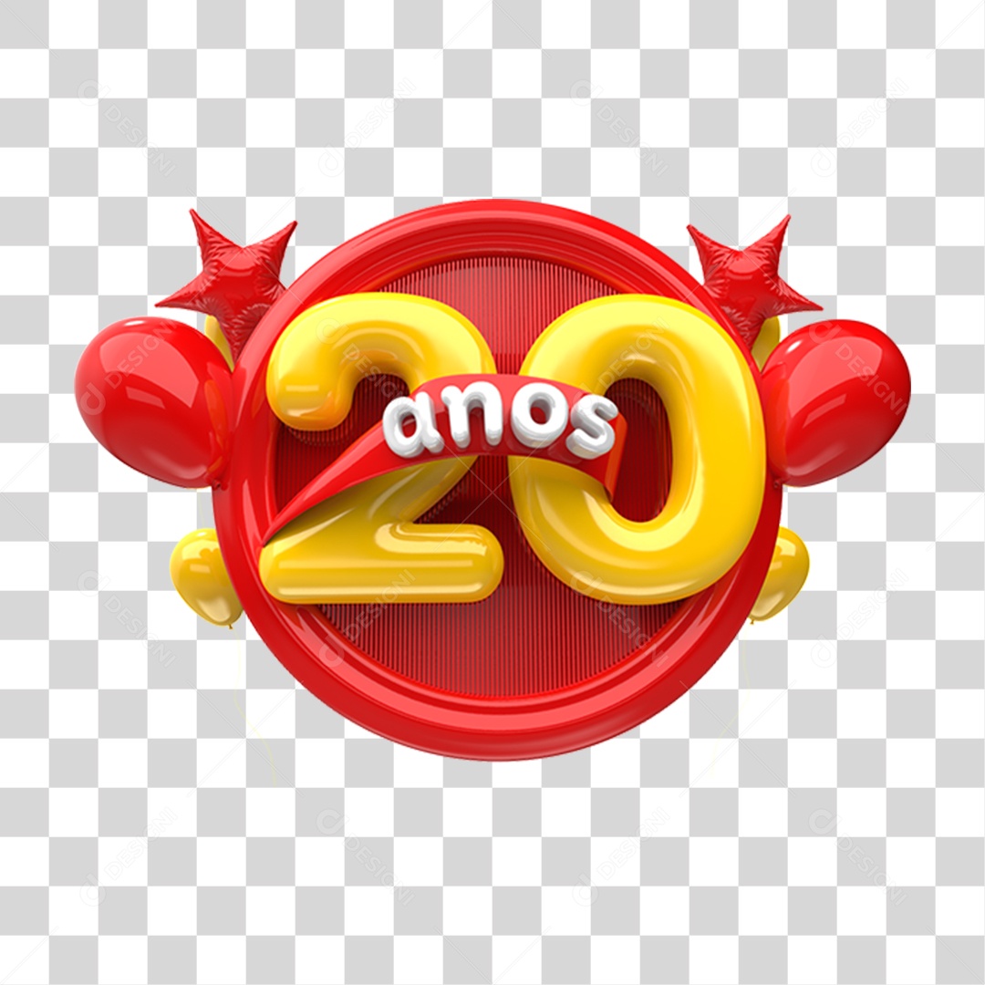 Selo 3D 20 Anos De Aniversário Para Composição PNG Transparente