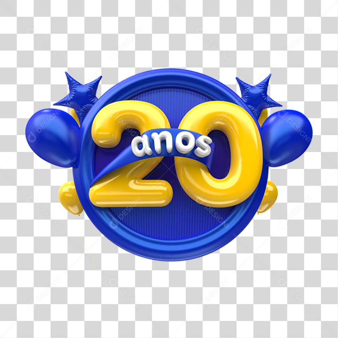 Selo 3D 20 Anos De Aniversário Para Composição PNG Transparente