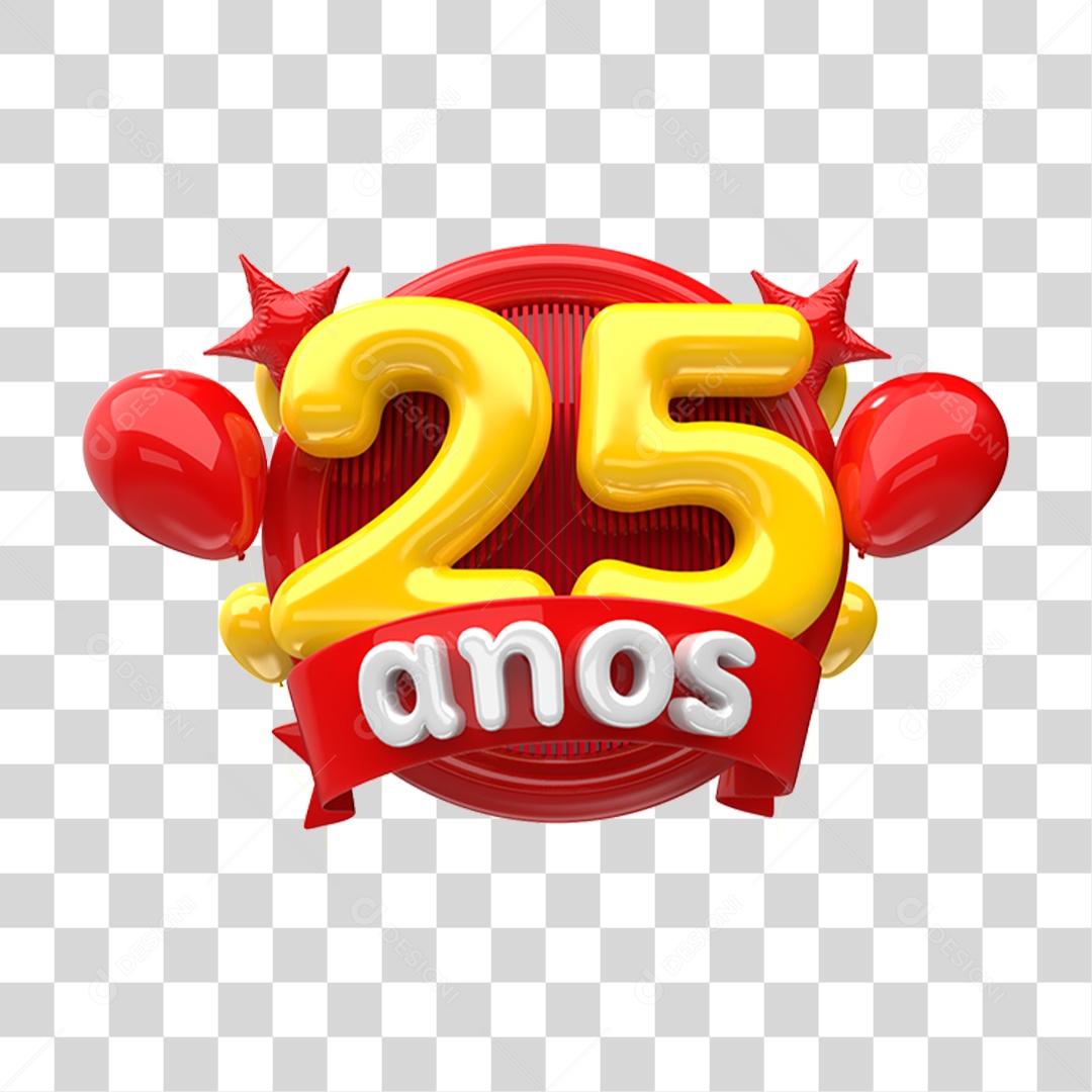 Selo 3D 25 Anos De Aniversário Para Composição PNG Transparente