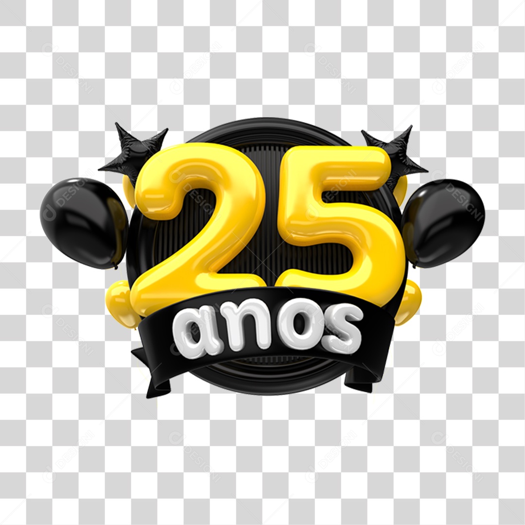 Selo 3D 25 Anos De Aniversário Para Composição PNG Transparente
