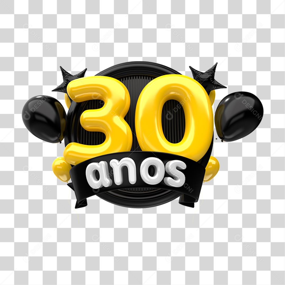 Selo 3D 30 Anos De Aniversário Para Composição PNG Transparente