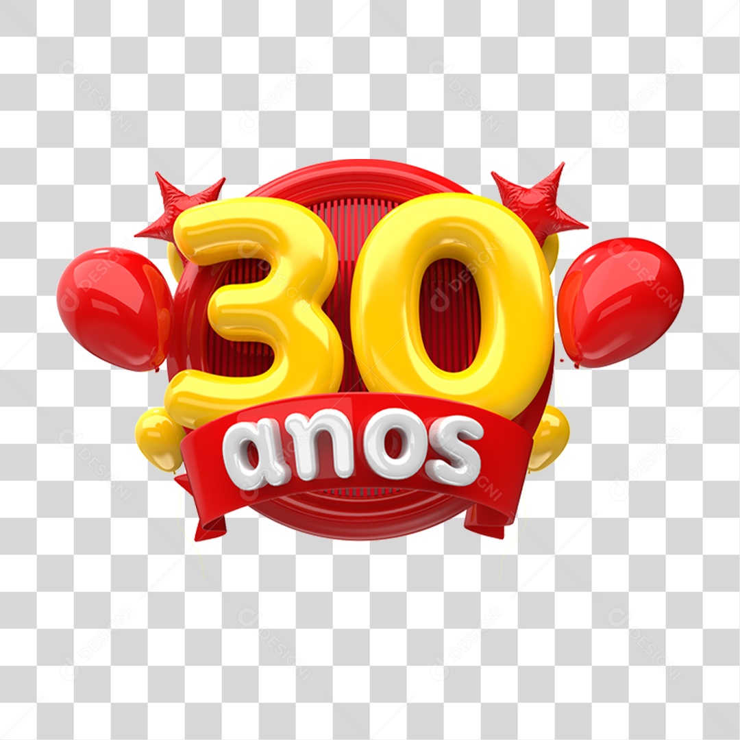 Selo 3D 30 Anos De Aniversário Para Composição PNG Transparente