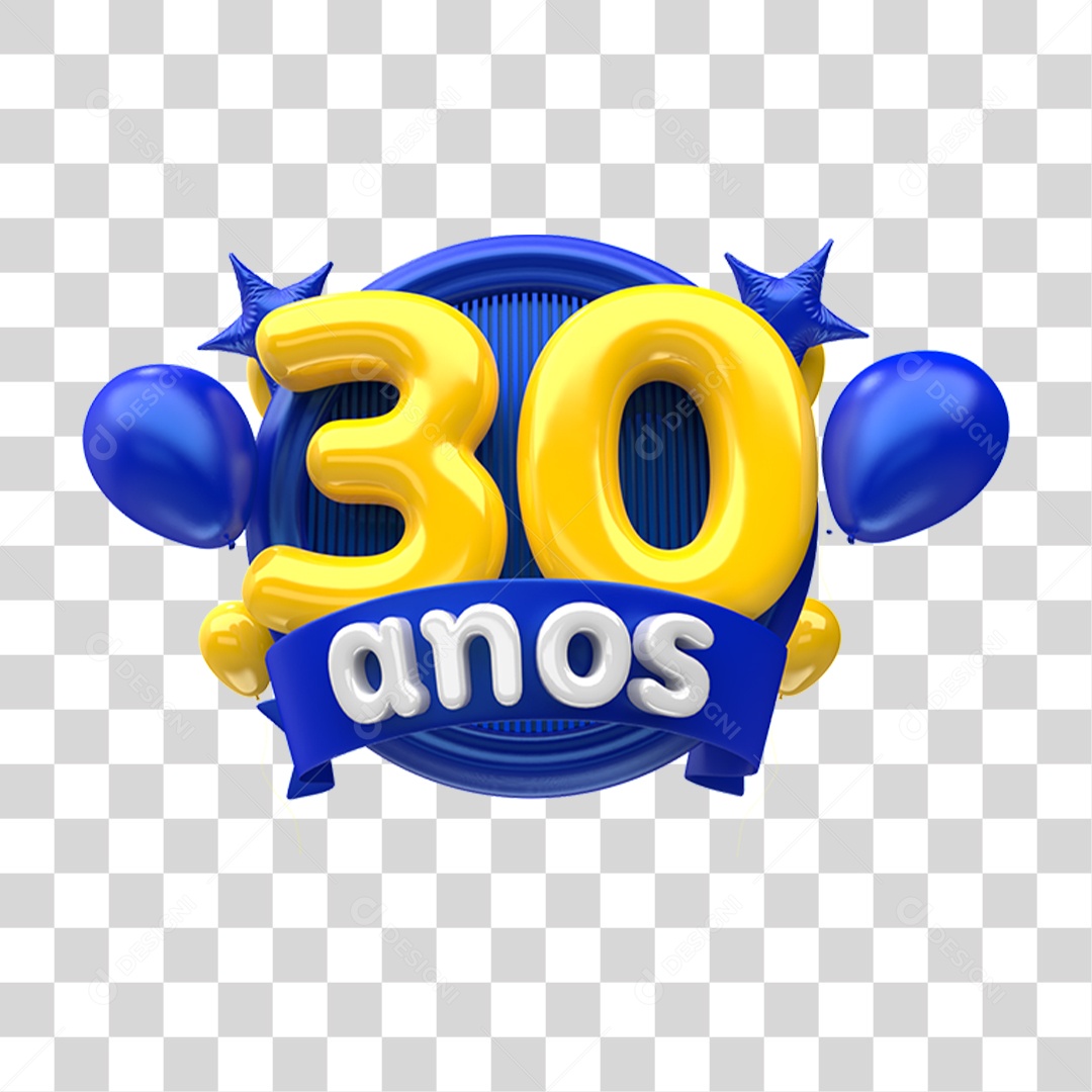 Selo 3D 30 Anos De Aniversário Para Composição PNG Transparente