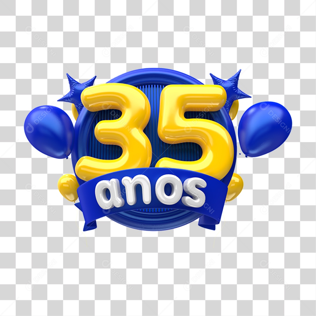 Selo 3D 35 Anos De Aniversário Para Composição PNG Transparente