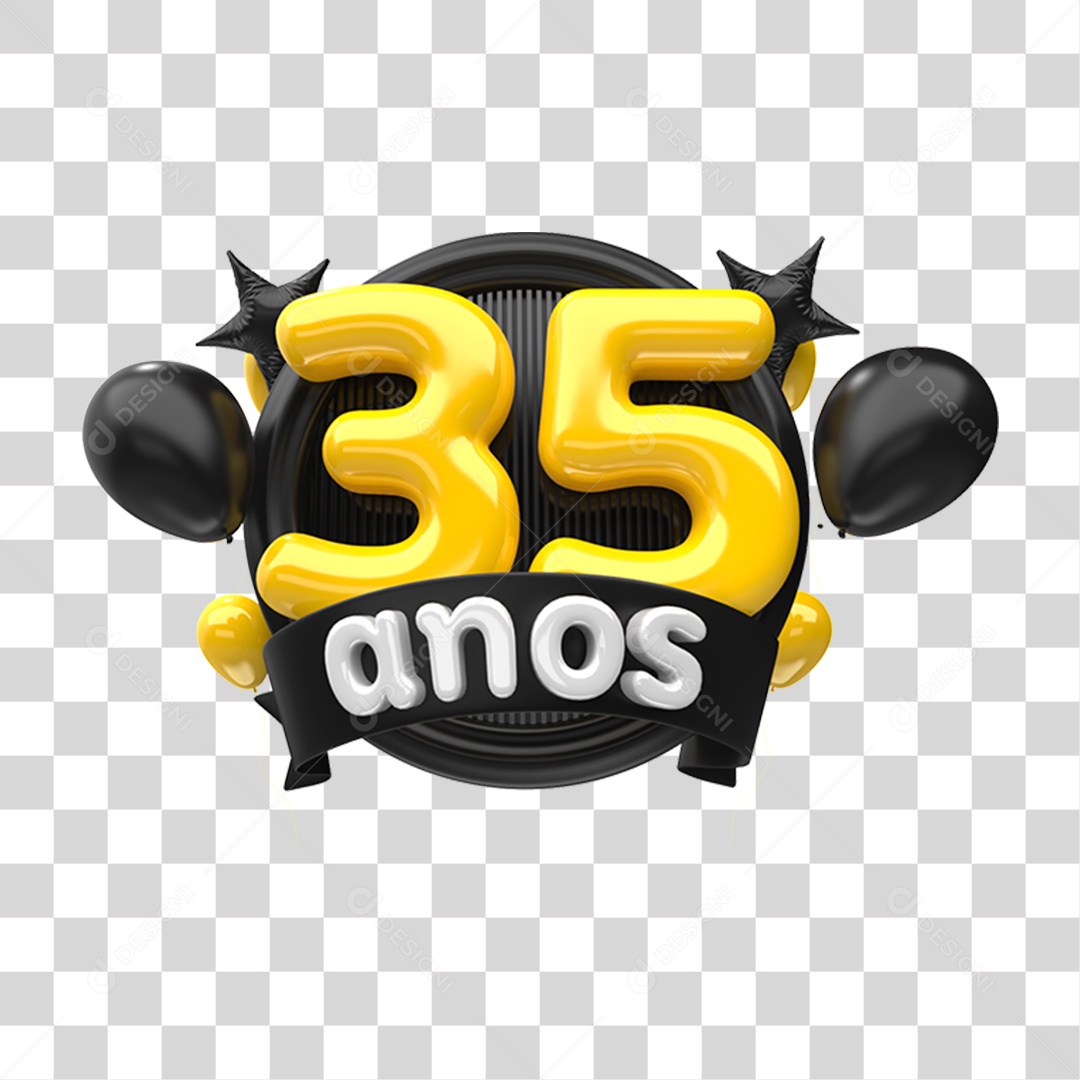 Selo 3D 35 Anos De Aniversário Para Composição PNG Transparente