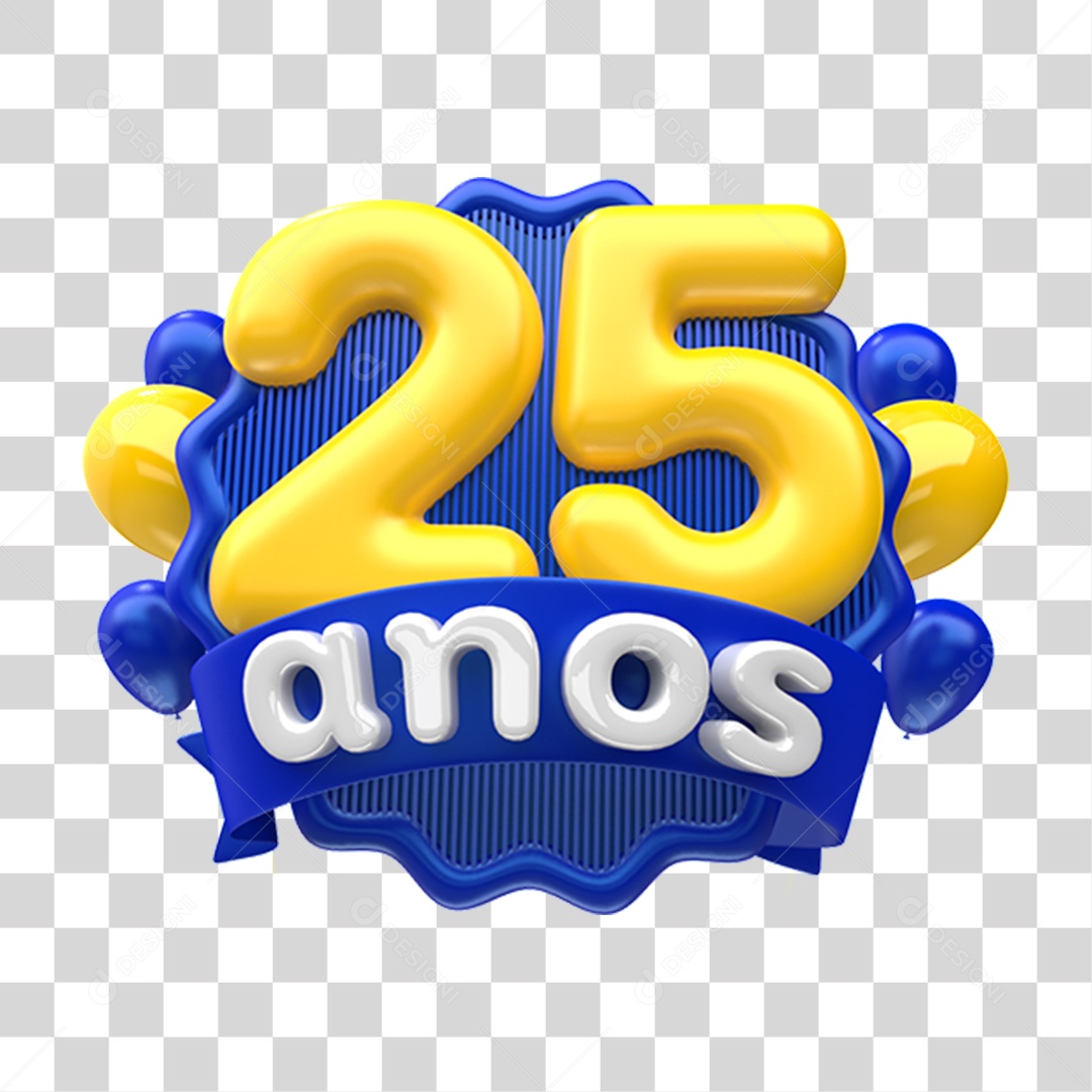 Selo 3D 25 Anos De Aniversário Para Composição PNG Transparente
