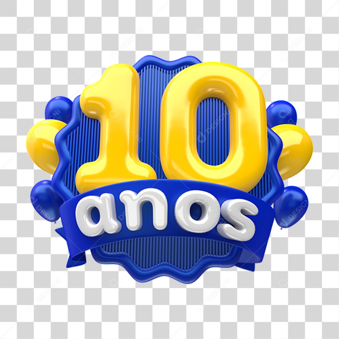 Selo 3D 10 Anos De Aniversário Para Composição PNG Transparente