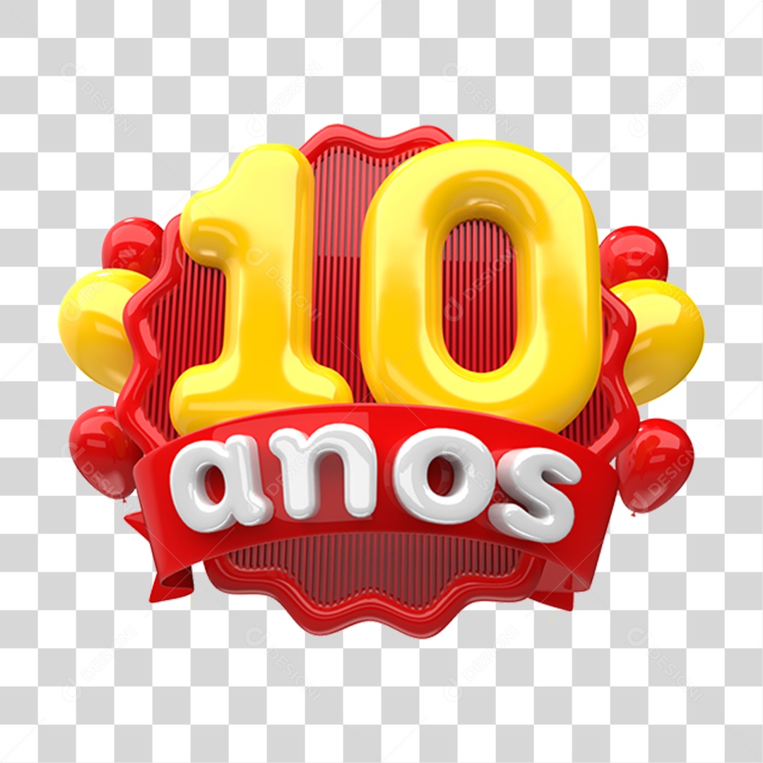 Selo 3D 10 Anos De Aniversário Para Composição PNG Transparente