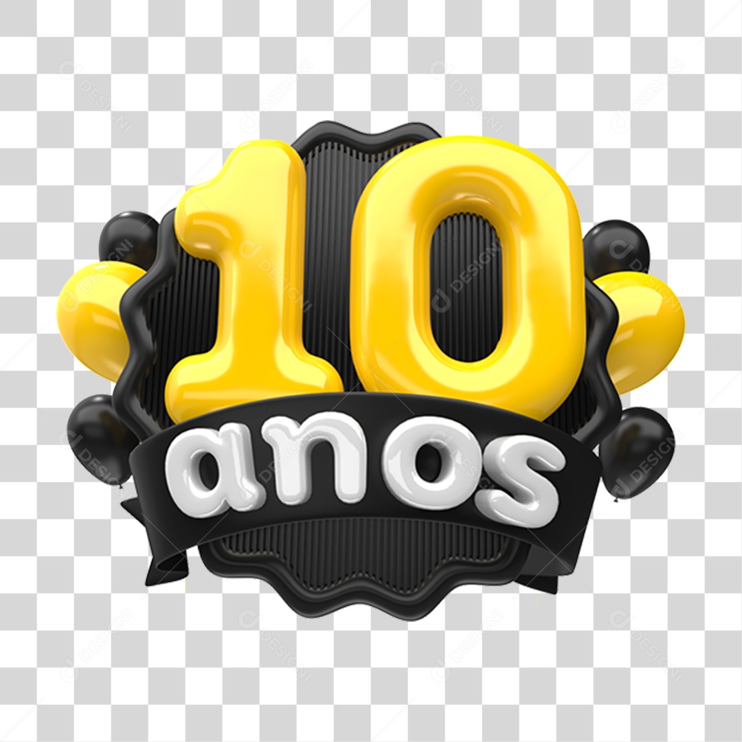 Selo 3D 10 Anos De Aniversário Para Composição PNG Transparente