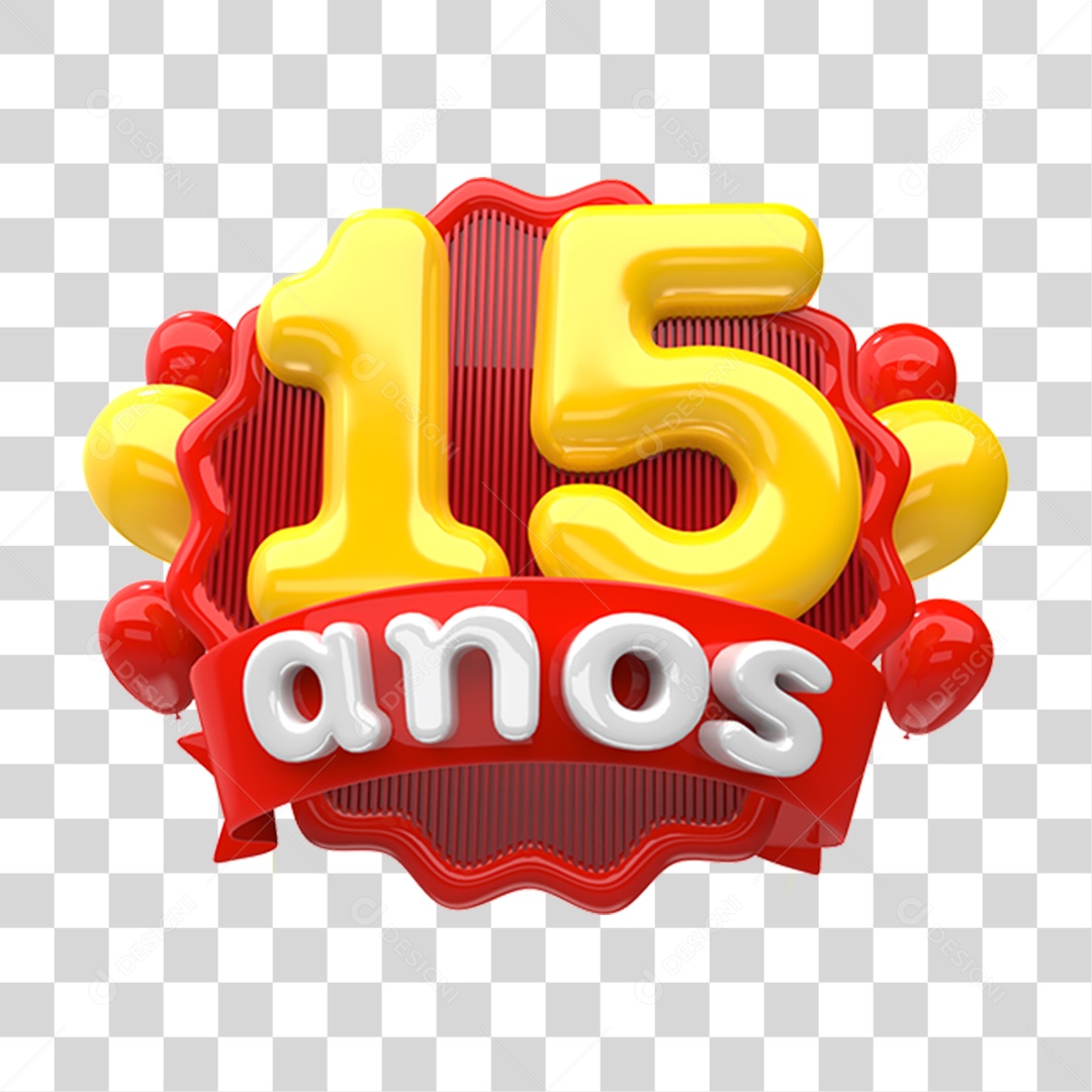 Selo 3D 15 Anos De Aniversário Para Composição PNG Transparente