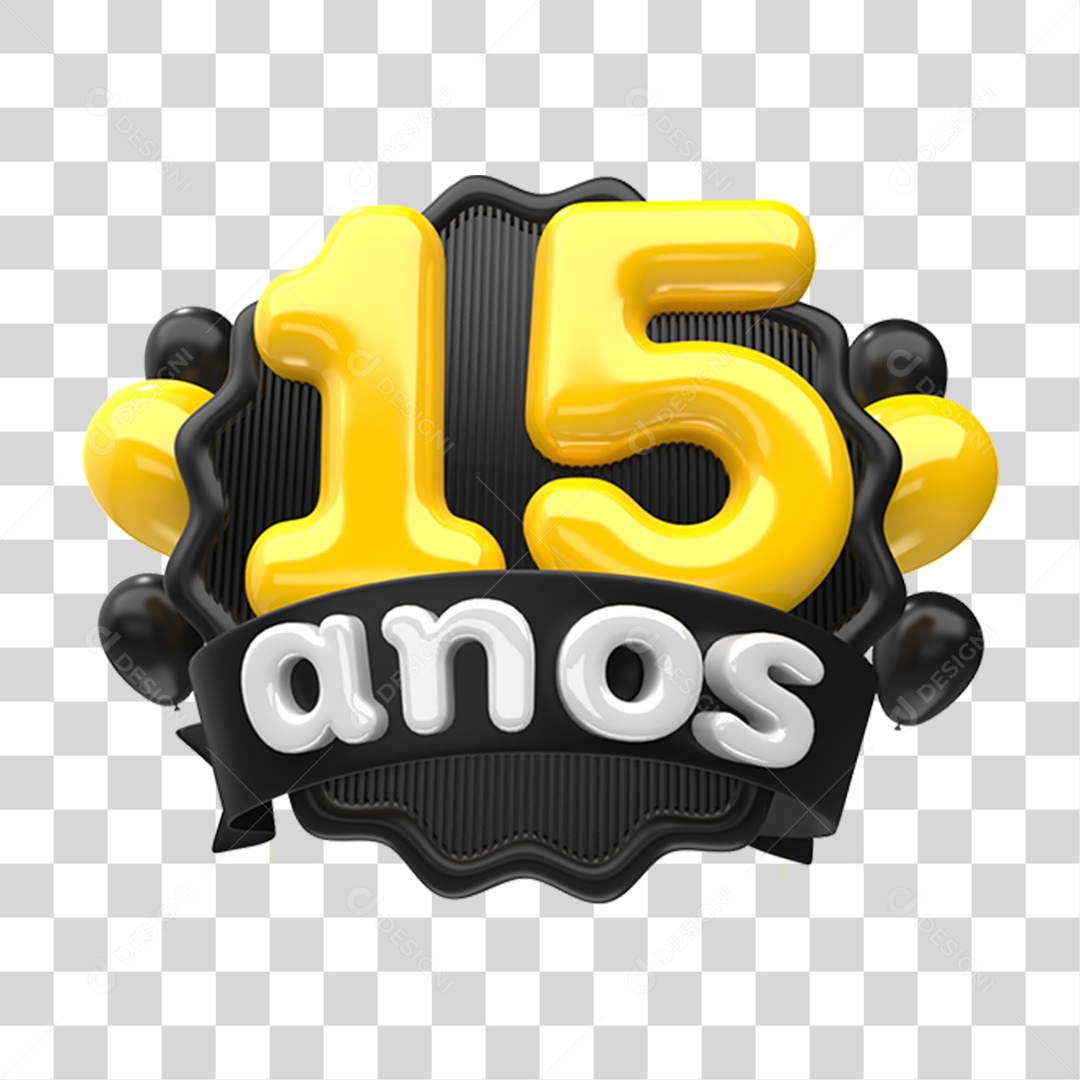 Selo 3D 15 Anos De Aniversário Para Composição PNG Transparente