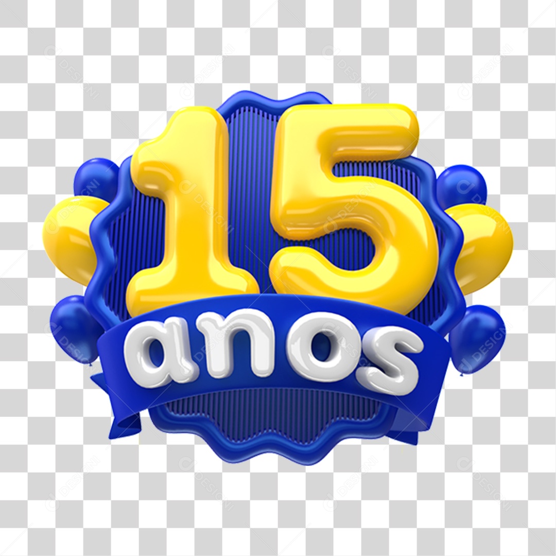 Selo 3D 15 Anos De Aniversário Para Composição PNG Transparente