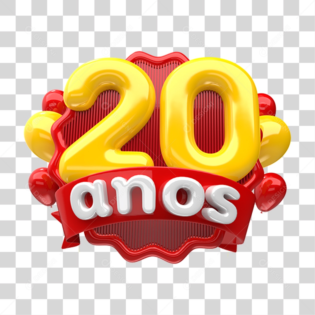 Selo 3D 20 Anos De Aniversário Para Composição PNG Transparente