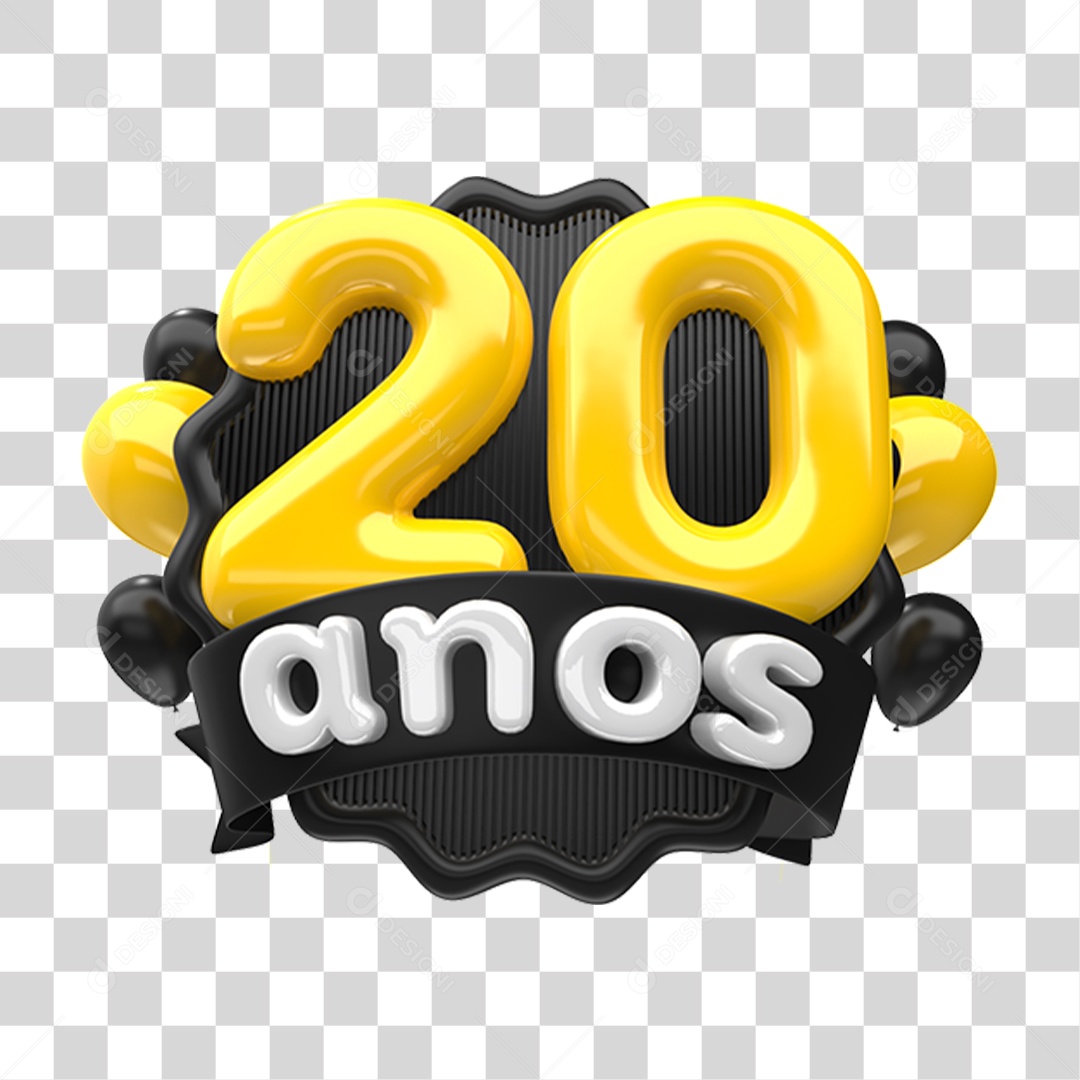 Selo 3D 20 Anos De Aniversário Para Composição PNG Transparente